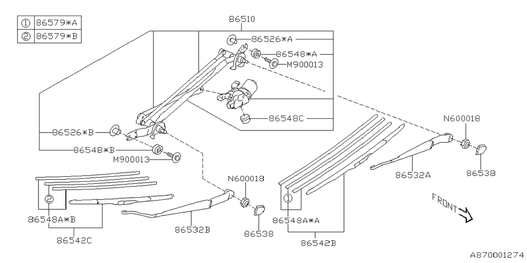 Parts catalog drawing of window wiper blades