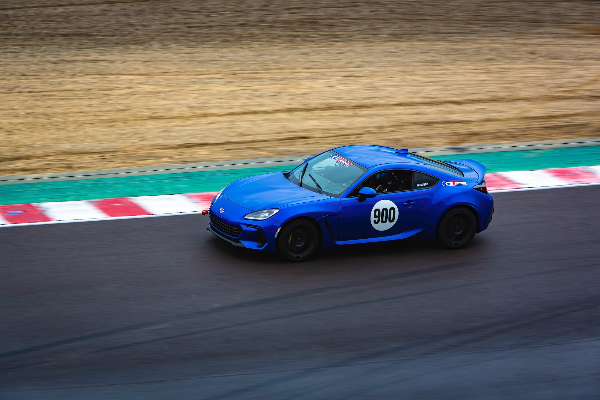 900BRZ on track at Laguna Seca in wet conditions